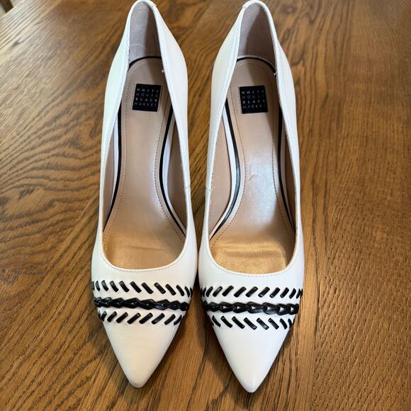 White House Black Market Shoes - White House Black Market Olivia Whipstitch Heels 9M White Black Leather WHBM
